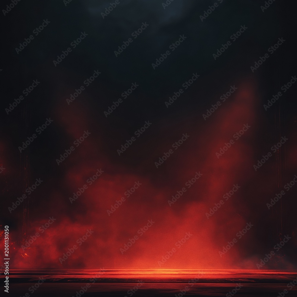 Fototapeta premium Dark cinematic dungeon background with black and deep red atmosphere, featuring dramatic lighting and moody shadows for gaming and fantasy film projects.