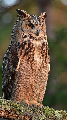 Majestic Eurasian Eagle Owl Sitting on Tree Branch in Natural Habitat