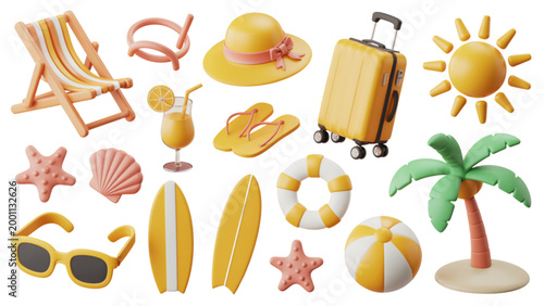Colorful summer beach icons set