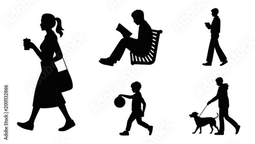 People with pets and shopping icons