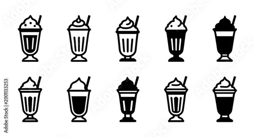 cold beverage icon, smoothie cup outline, frappe drink symbol, black white drink graphic, refreshing beverage illustration, cafe takeaway cup, iced drink vector, straw cup design, milkshake icon outli