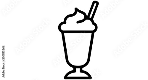 drink, beverage, smoothie, frappe, cold, cup, icon, outline, black, white, straw, refreshment, cafe, liquid, vector, graphic, simple