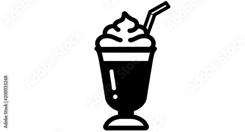 drink, beverage, smoothie, frappe, cold, cup, icon, outline, black, white, straw, refreshment, cafe, liquid, vector, graphic, simple