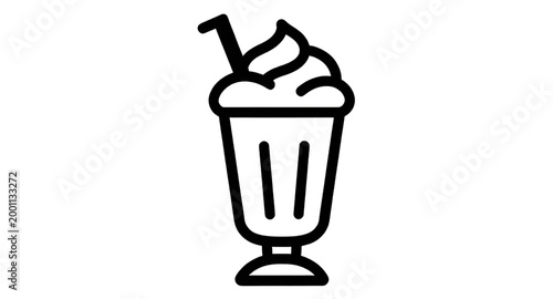 drink, beverage, smoothie, frappe, cold, cup, icon, outline, black, white, straw, refreshment, cafe, liquid, vector, graphic, simple