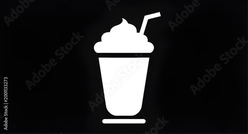 cold beverage icon, smoothie cup outline, frappe drink symbol, black white drink graphic, refreshing beverage illustration, cafe takeaway cup, iced drink vector, straw cup design, milkshake icon outli