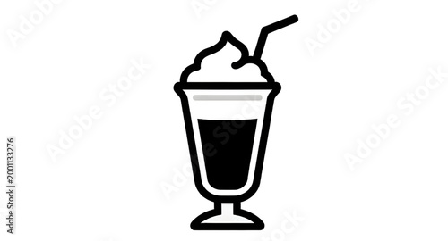 cold beverage icon, smoothie cup outline, frappe drink symbol, black white drink graphic, refreshing beverage illustration, cafe takeaway cup, iced drink vector, straw cup design, milkshake icon outli
