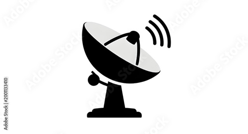 satellite dish icon, wireless communication symbol, telecom antenna graphic, broadcast signal illustration, black white satellite, network technology icon, global communication sign, dish antenna vect