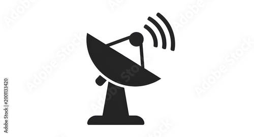 satellite dish icon, wireless communication symbol, telecom antenna graphic, broadcast signal illustration, black white satellite, network technology icon, global communication sign, dish antenna vect