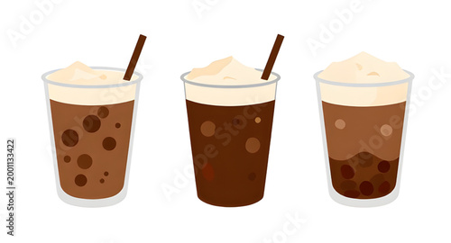 Foto iced, coffee, drink, cup, plastic, straw, cold, beverage, cartoon, cafe, refresh