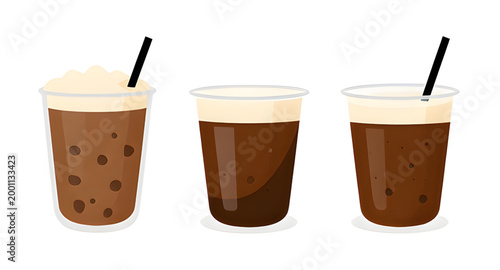 Foto iced, coffee, drink, cup, plastic, straw, cold, beverage, cartoon, cafe, refresh