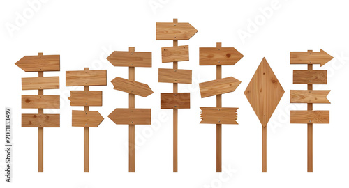 wooden road signs, blank signpost set, rustic direction boards, outdoor wooden arrows, navigation sign collection, countryside guide posts, vintage wood signboards, empty direction labels, street sign