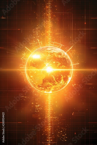Digital illustration of glowing Earth with futuristic data visualization elements