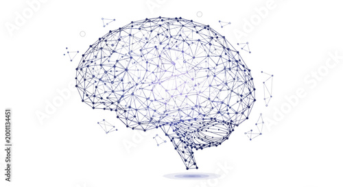 Digital brain illustration with network connections.