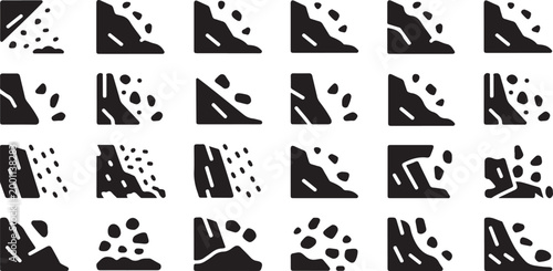 Φωτογραφία Landslide hazard and rockfall danger icons illustrating mountain erosion and natural disaster warning symbols