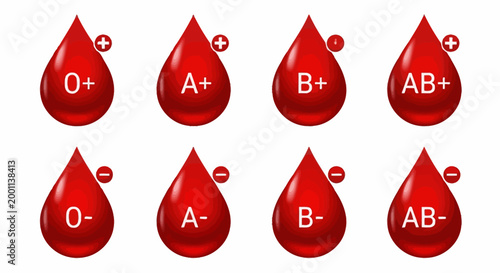 Illustrative representation of human blood types, categorizing them by ABO and Rh factors for medical compatibility and transfusion purposes