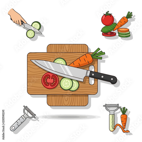 Fresh Vegetables Being Prepared for Cooking on a Cutting Board.
