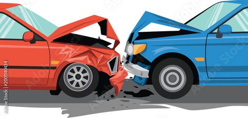Car accident illustration, vehicle crash warning symbol for road safety, traffic incident awareness, insurance concept, and emergency response design.