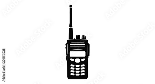 Black silhouette of a two way radio communication device isolated on white background