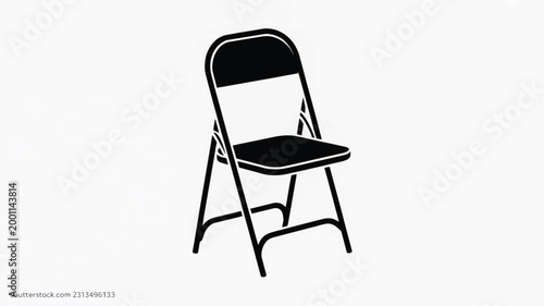 An illustration shows a black folding chair on a plain surface.