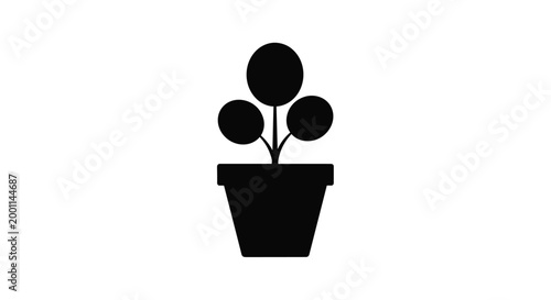 Minimalist houseplant in ceramic pot black silhouette vector icon
