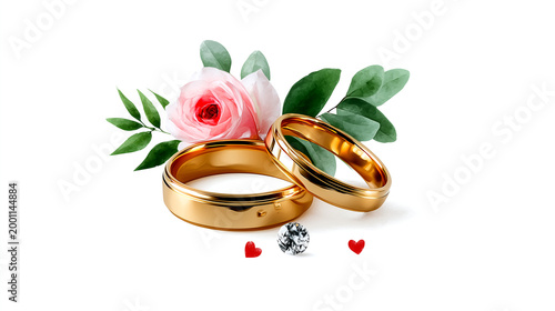 Elegant Wedding Rings Adorned with Delicate Flowers and Sparkling Gems