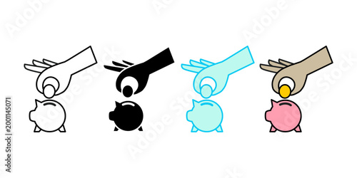 Hand Putting Coin into Piggy Bank Icon Elements Collection