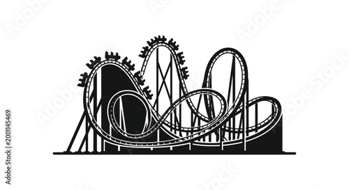 Intricate roller coaster silhouette a thrilling amusement park ride in black and white