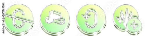 Plastic style 3D icons of creative commons pd, creative commons remix, creative commons sa, and creative commons sampling plus on transparent background. Copyright icon collection.