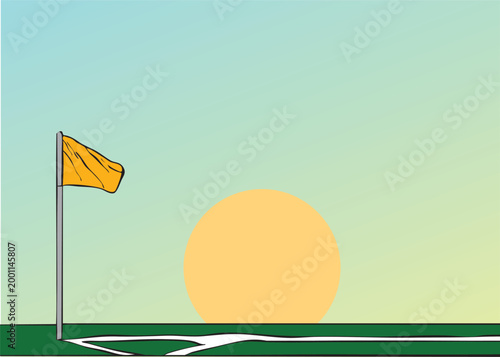 Corner flag on soccer field at sunset