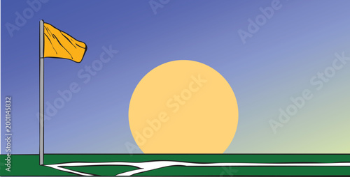 Soccer field corner flag at sunset or dawn