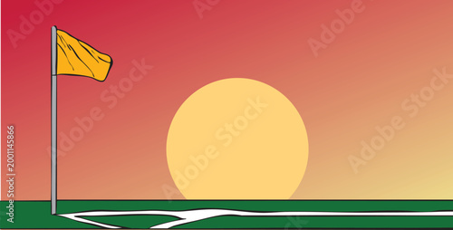 Soccer field corner flag at sunset vector