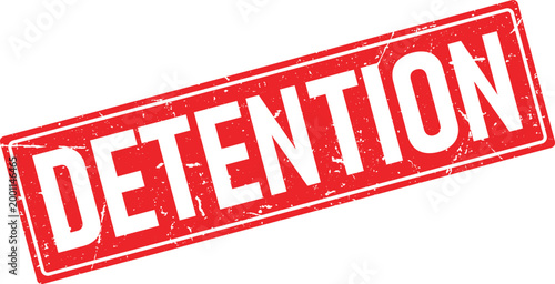 Red distressed rectangular rubber stamp impression stating DEPOSITION in bold white characters