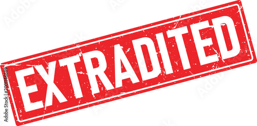 Red grunge rubber stamp with white text EXTENDADITED angled on white background