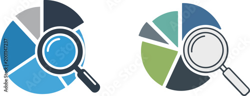 Business Intelligence Data Visualization Set with Magnifying Glass and Statistics Graphic