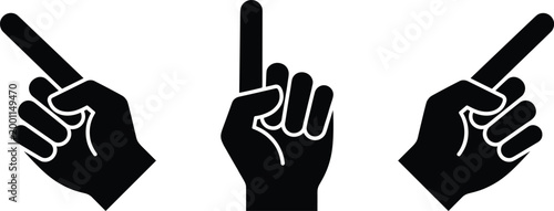 Vector collection of pointing hand silhouette icons showing upward and diagonal finger gestures for direction and communication design