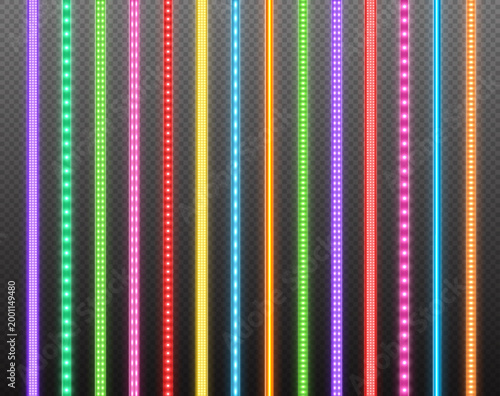 Φωτογραφία A vibrant collection of colorful LED strip lights illuminating a transparent bac