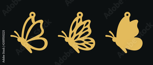 Vector designs with butterfly shape for earrings, pendant or keychain. Hanging bijouterie stencil. Jewelry cutting template. Laser cut with leather, wood or metal