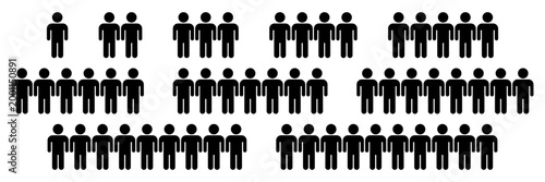 Kids boy and girl 1, 2, 3, 4, 5, 6, 7, 8, 9, 10 icon set. Crowd signs. Family Flat Icon Black and White Vector Graphic. People icons set.