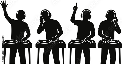 DJ disc jockey turntable silhouette vector illustration set