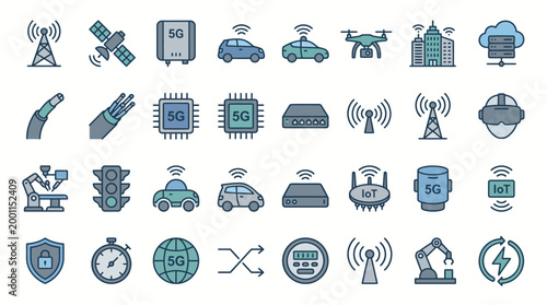 Vector Icons Set of 5G Technology Network and Digital Connectivity Icons. EPS Editable. Vector Illustrations.