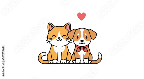 Cute orange cat and dog friends.