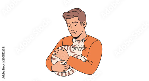 Man Holding White Cat Close.