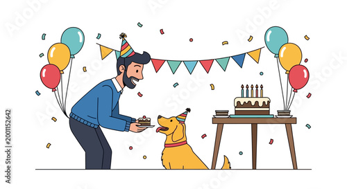 Man Feeding Dog Cake.
