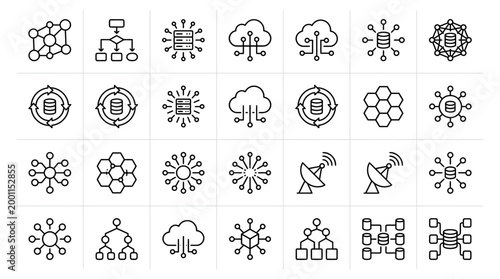 Vector Icons Set of Data and Network Connectivity Outline Icons. EPS Editable. Vector Illustrations.