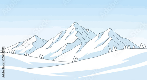 Snowy Mountain Peaks in Winter Landscape.