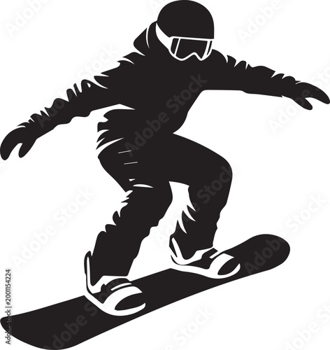 Snowboarder in action performing a trick on a snowboard Vector