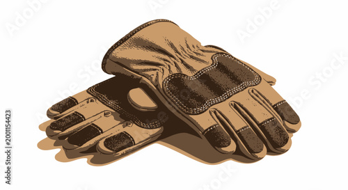 Brown leather motorcycle work gloves vector illustration