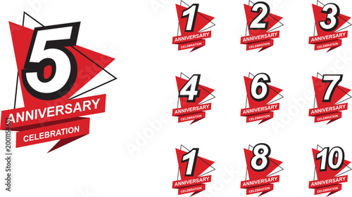 A collection of 1st to 10th anniversary celebration emblems. Modern anniversary celebration icons. Designs for company profiles, booklets, brochures, magazines, flyers, invitations, or greeting cards.