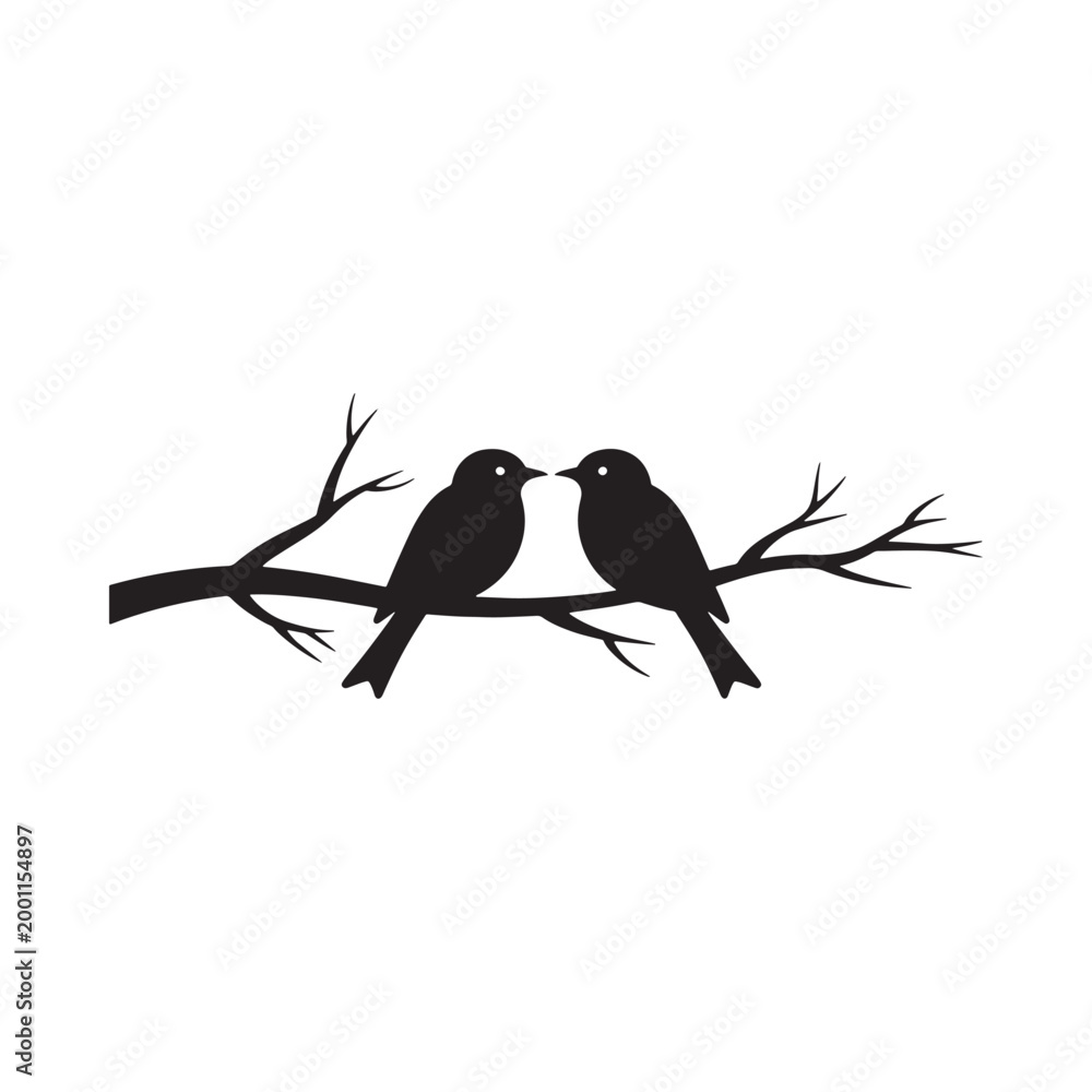 Fototapeta premium birds on branch silhouette black and white
