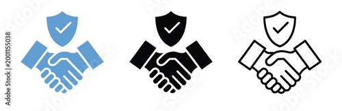 Trust icons illustration set, multistyle outline solid flat and colorful symbols representing reliability safety dependability and secure business concepts.